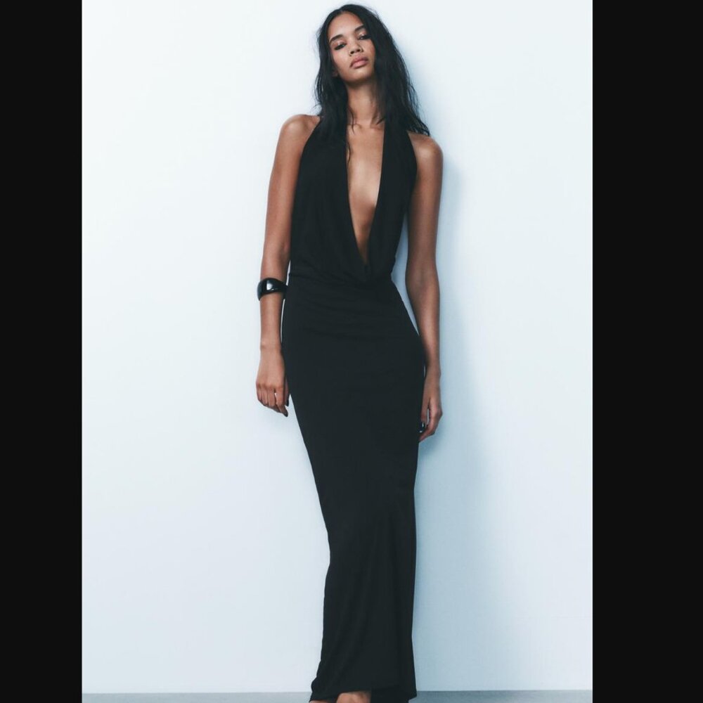 DRAPED HALTER DRESS